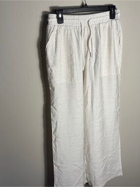 New Collection Women’s Linen Blend Pull On Pants M Ivory Wide Leg Drawstring
